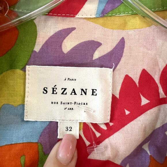Sezane Tomboy Seventies Shirt Multi Red Green Button Front Size 32 XS - Picture 3 of 5